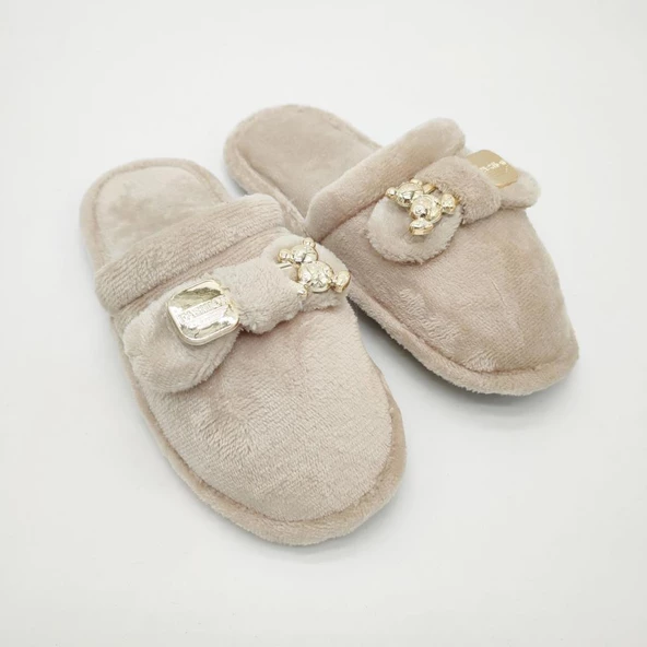 Ayıcık Papyonlu Model Kadın Terlik Krem Renk - 6