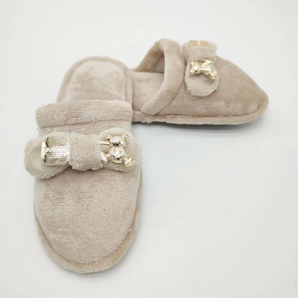 Ayıcık Papyonlu Model Kadın Terlik Krem Renk - 3