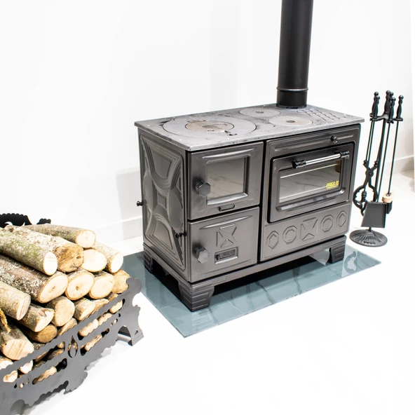 VAV Lüks Döküm Camlı Siyah Mat Emaye Kuzine 0101 - 4