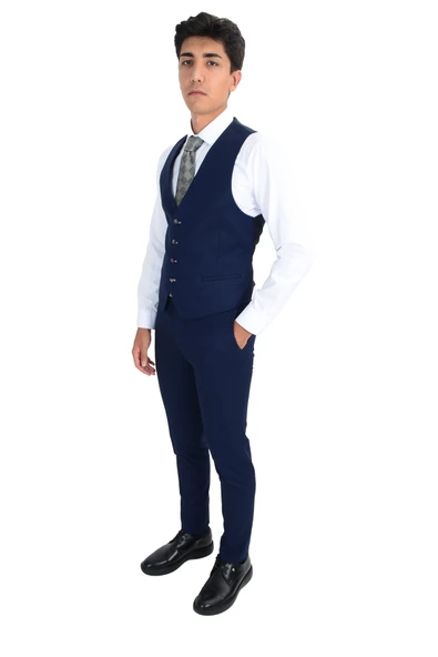 Cengiz İnler Ekose Desen Yelekli Erkek Takım Elbise - 5