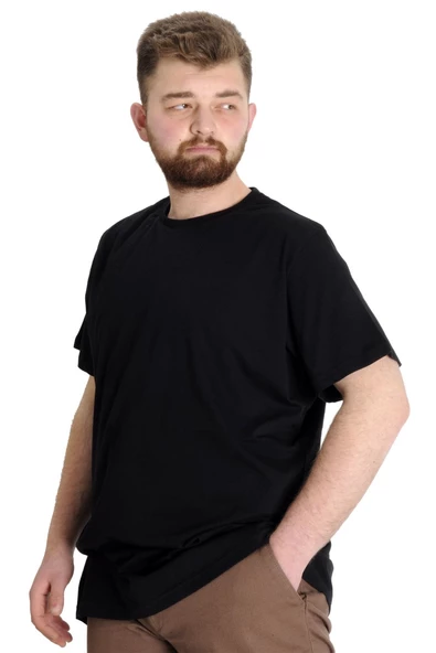 Mode XL Büyük Beden Erkek T-Shirt Basic 20031 Siyah - Resim 2