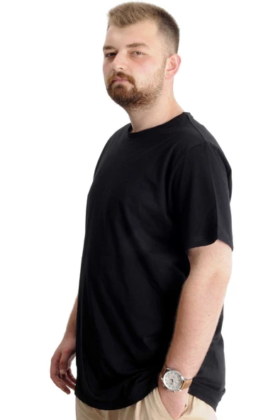 Mode XL Büyük Beden Erkek T-Shirt Basic 20031 Siyah - Resim 5