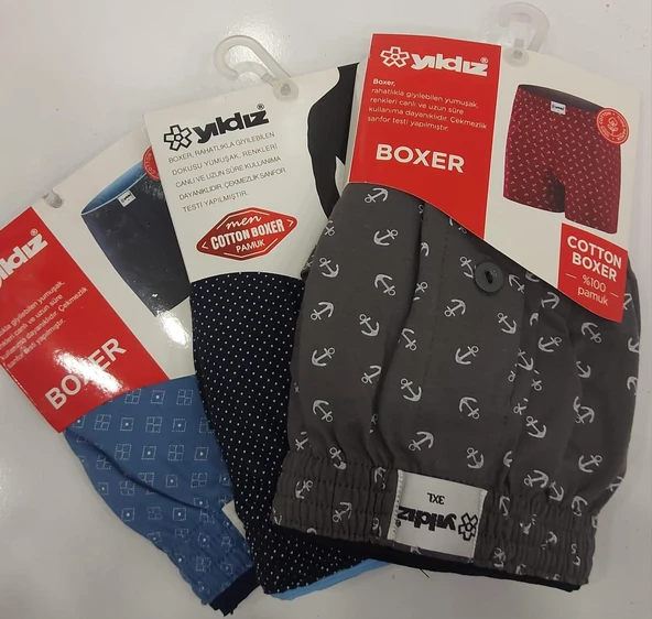 YILDIZ 43 ERKEK HAVLU BEL DESENLİ BOXER 3 ADET