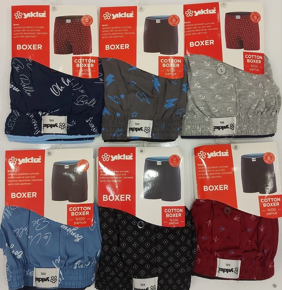 YILDIZ 43 ERKEK HAVLU BEL DESENLİ BOXER 6 ADET