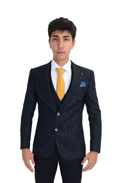 Cengiz İnler Kumlu Desen Yelekli Erkek Takım Elbise - 8