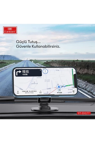 EH177 Yapışkanlı 360 Derece Ayarlanabilen Manyetik Mıknatıslı Araç İçi Telefon Tutucu - 4