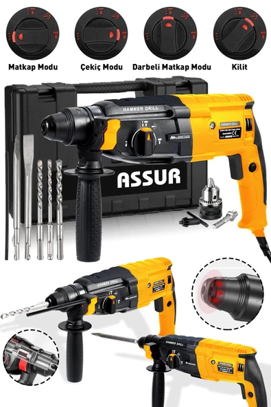 Assur 850W Metal Şanzıman Darbeli Matkap Kırıcı Delici Hilti 2-28mm