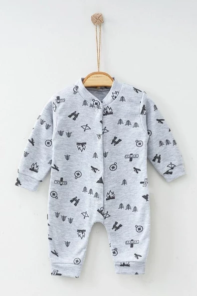 Ladybirds Yeni Doğan Unisex Bebek Kamp Desenli Uzun Kollu Tulum