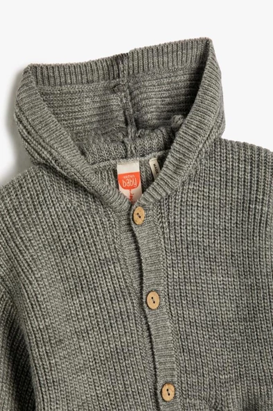 Koton Erkek Bebek Kapşonlu Örgü Hırka Düğme Kapamalı Cep Detaylı - 3
