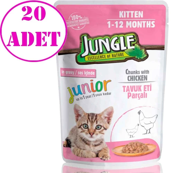 Jungle Yavru Kedi Konservesi Tavuklu Jelli 100 Gr 20 AD