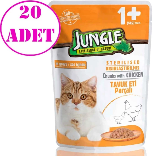 Jungle Kısır Kedi Konservesi Tavuklu Jelli 100 Gr 20 AD ürün görseli 1