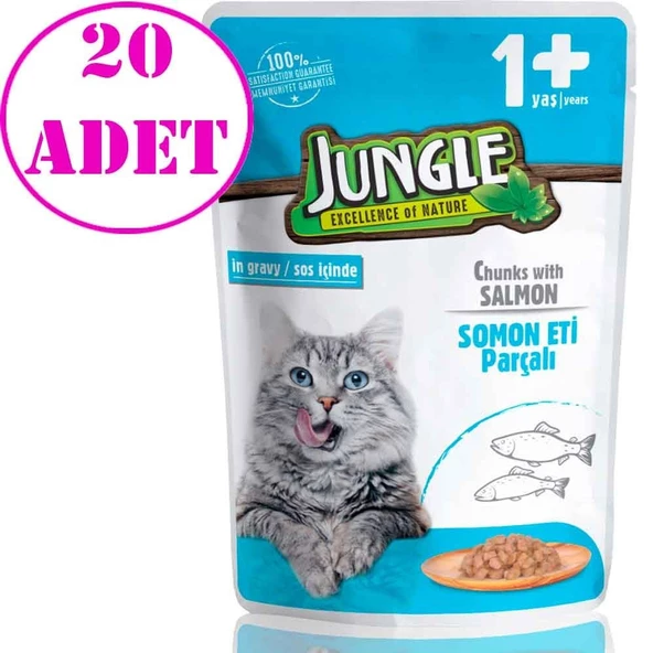 Jungle Kedi Yaş Mama Somonlu Jelli 100 Gr 20 AD ürün görseli 1