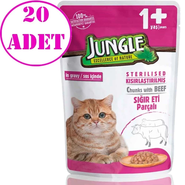 Jungle Kısır Kedi Konservesi Biftekli Jelli 100 Gr 20 AD ürün görseli 1