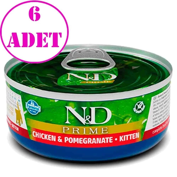 ND Prime Tahılsız Kitten Tavuklu Narlı Yavru Kedi Konservesi 70 Gr 6 AD