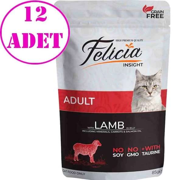 Felicia Yaş Kedi Maması Tahılsız Kuzu Etli 85 gr 12 AD