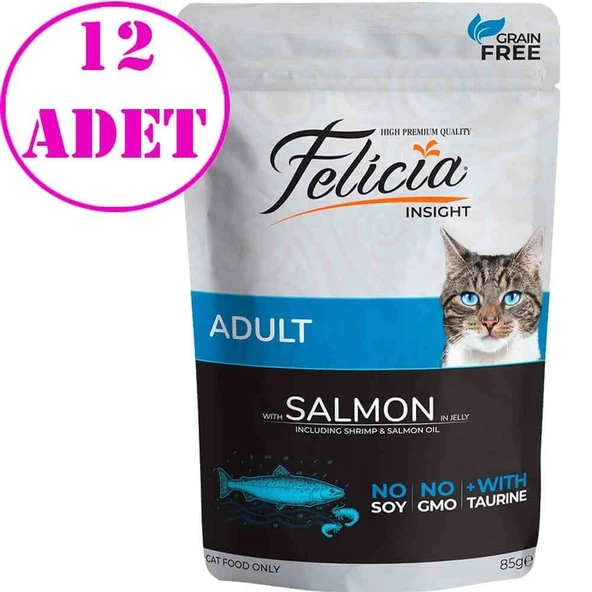 Felicia Yaş Kedi Maması Tahılsız Somonlu 85 gr 12 AD