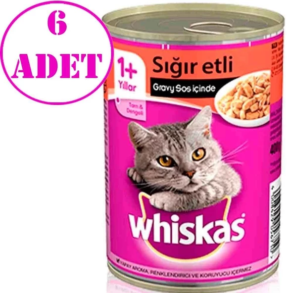 Whiskas Sığır Etli Konserve Kedi Maması 400 gr 6 AD