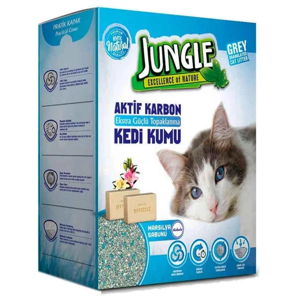 Jungle Aktif Karbon Marsilya Sabunu Kokulu Kedi Kumu 6 Litre