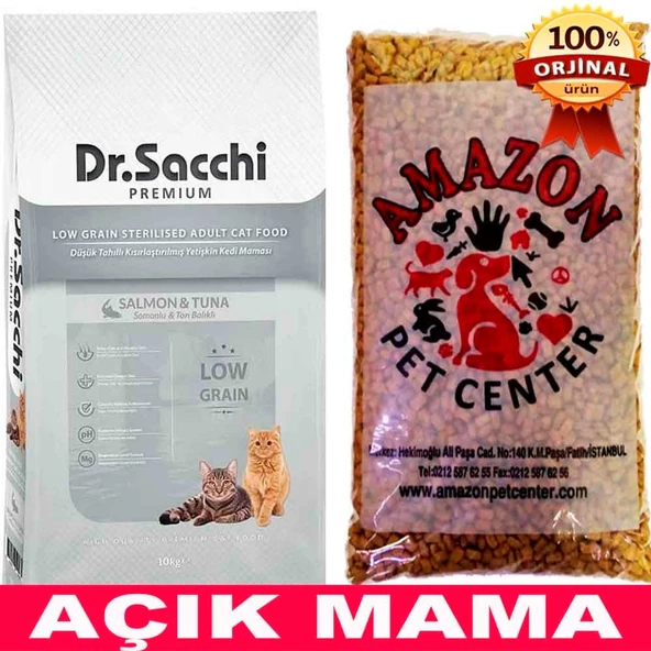 Dr Sacchi Düşük Tahıllı Somonlu Kısır Kedi Maması Açık 1 Kg