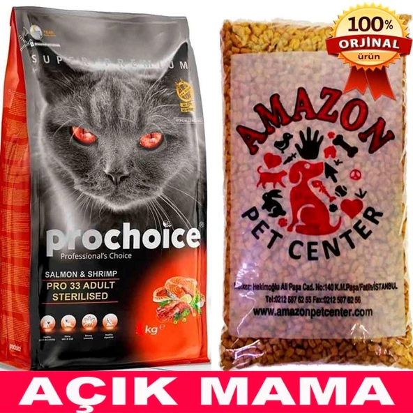 Prochoice Pro 33 Somonlu ve Karidesli Kısırlaştırılmış Kedi Maması Açık 1 Kg