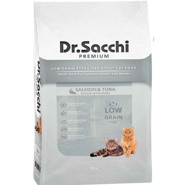 Dr Sacchi Düşük Tahıllı Somonlu Kısır Kedi Maması 10 KG