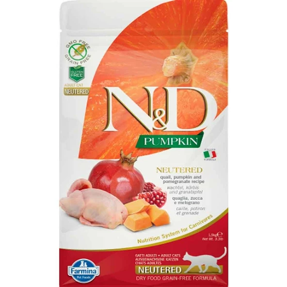 N&D Kısır Kedi Maması Balkabaklı Bıldırcınlı Narlı 1,5 Kg