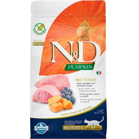 ND Balkabaklı Kuzu Etli Yaban Mersinli Kısırlaştırılmış Kedi Maması 1.5kg