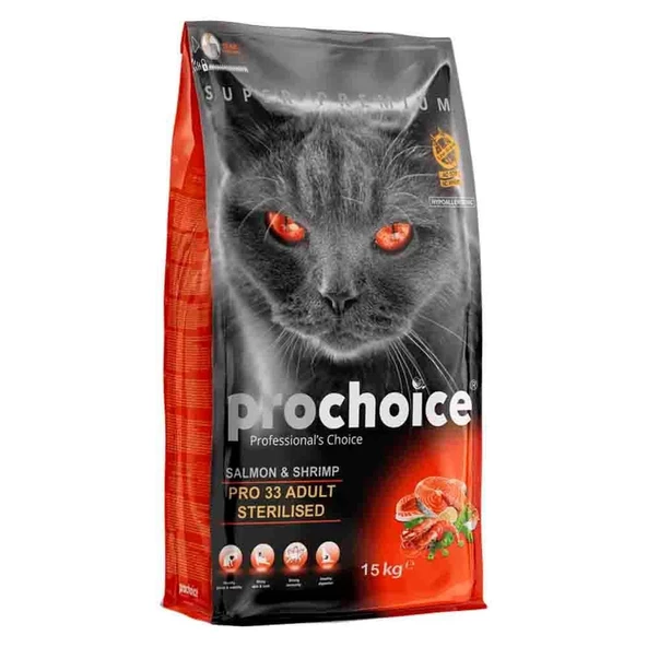 Prochoice Pro 33 Somonlu ve Karidesli Kısırlaştırılmış Kedi Maması 15 Kg
