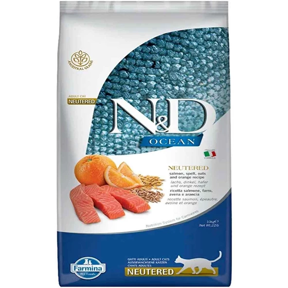ND Ocean Somonlu ve Portakallı Düşük Tahıllı Kısırlaştırılmış Kedi Maması 10kg