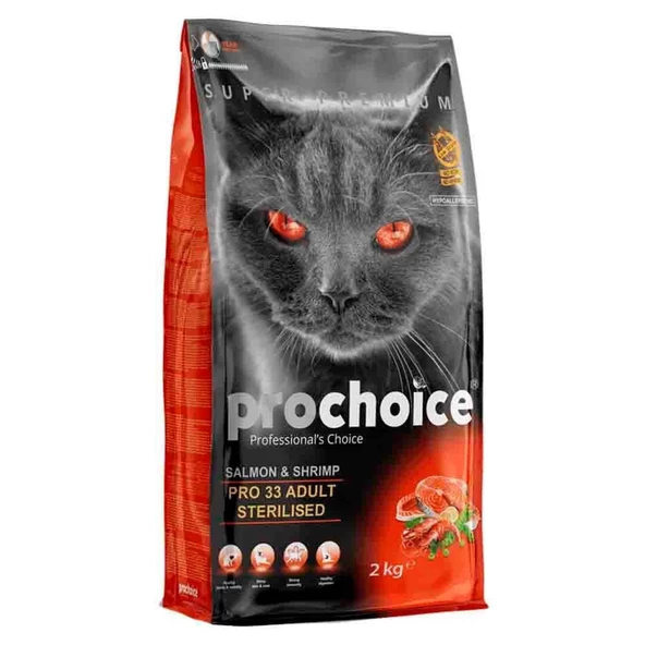 Prochoice Pro 33 Somonlu ve Karidesli Kısırlaştırılmış Kedi Maması 2 Kg