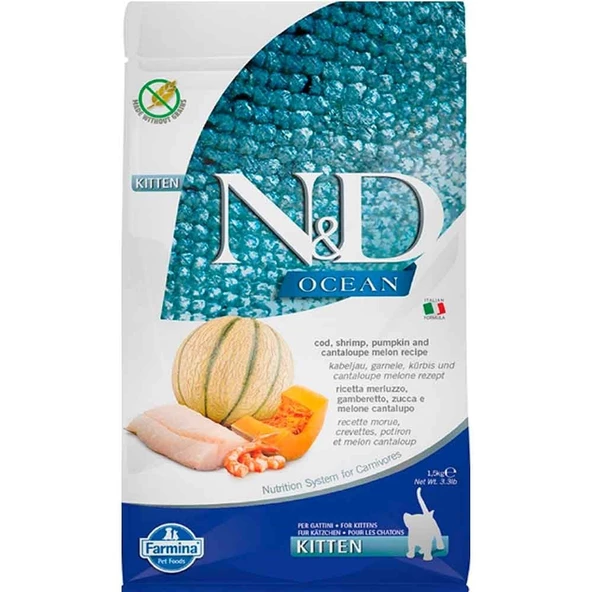 ND Ocean Kitten Balkabaklı Morina Balıklı Yavru Kedi Maması 1.5 Kg