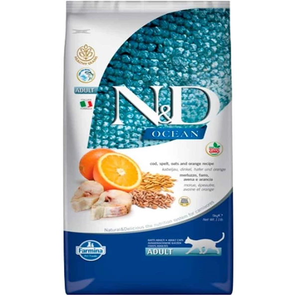 ND Ocean Kedi Maması Morina Balıklı ve Portakallı Düşük Tahıllı 5 Kg