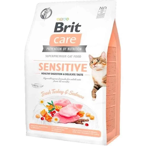 Brit Care Sensitive Hypo-Allergenic Somonlu Ve Hindili Tahılsız Yetişkin Kedi Maması 7 Kg