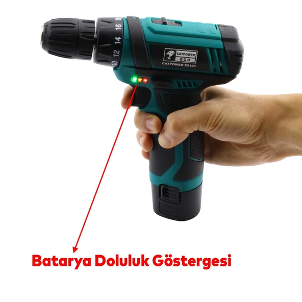 Çift Akülü Li-ion Batarya 12V Çift Vitesli 1300 mAh Led Işıklı Darbesiz Anahtarsız Vidalama - 3