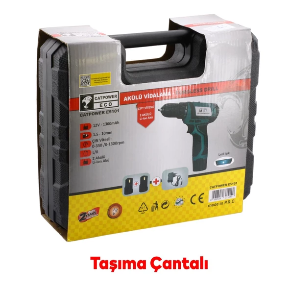 Çift Akülü Li-ion Batarya 12V Çift Vitesli 1300 mAh Led Işıklı Darbesiz Anahtarsız Vidalama - 6