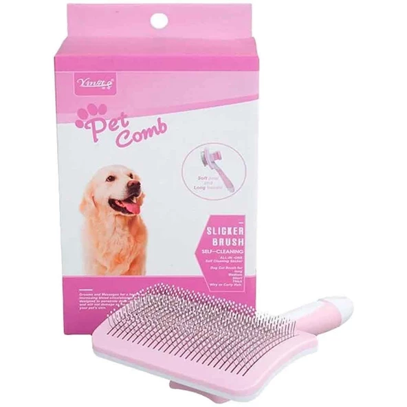 Polo İnce Telli Kedi Ve Köpek Fırçası Susutalı Pembe S