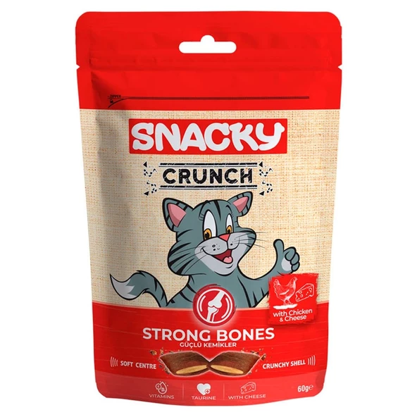 Snacky Crunchy Tavuklu ve Peynirli Kedi Ödülü Strong Bones 60 gr