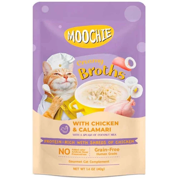 Moochie Kedi Çorbası Parça Kalamarlı Tavuklu Tahılsız 40 Gr ürün görseli 1
