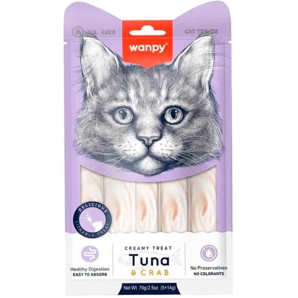 Wanpy Ton Balıklı ve Yengeçli Sıvı Kedi Ödül Maması 5 x 14 Gr