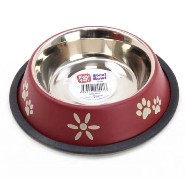Playfull Pati ve Çiçek Desenli Çelik Mama ve Su Kabı 16 Oz PFMK-4091 - 1