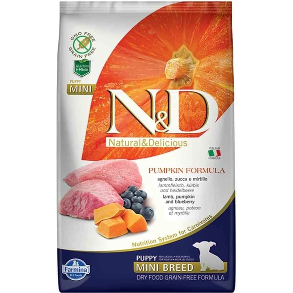 ND Balkabak Kuzu Yaban Mersinli Küçük Irk Yavru Köpek Maması 2,5 kg