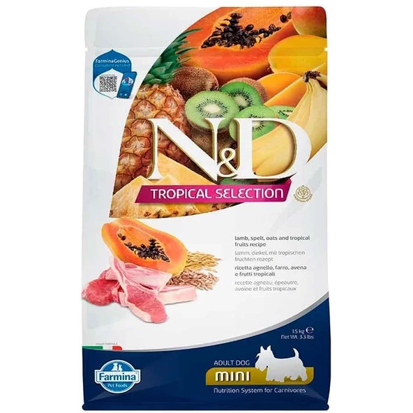 ND Tropical Meyveli Mini Irk Köpek Maması Kuzu Etli 1,5 Kg
