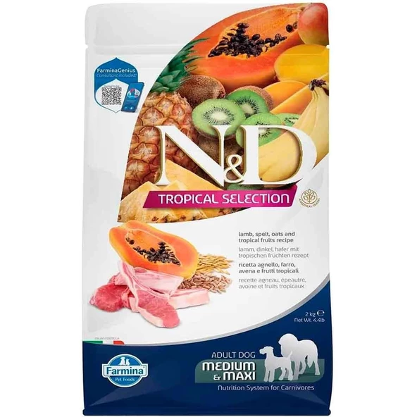 ND Tropical Meyveli Orta ve Büyük Irk Köpek Maması Kuzu Etli 2 Kg