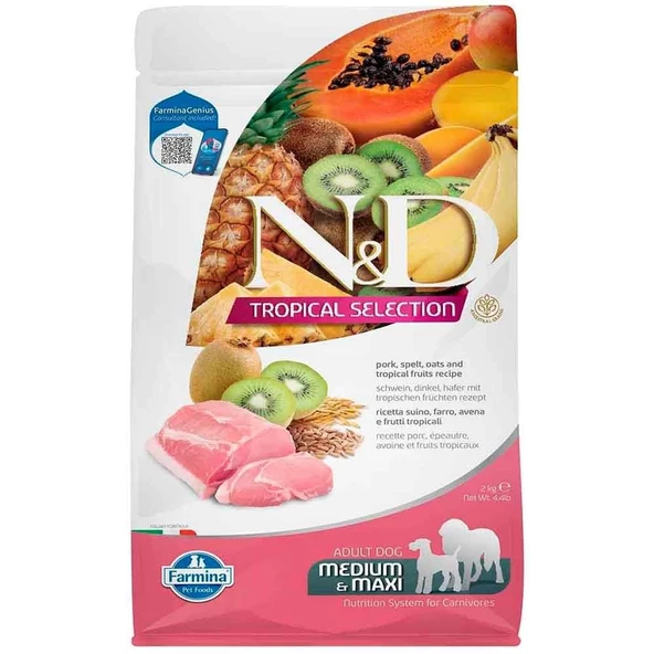 ND Tropical Meyveli Orta ve Büyük Irk Köpek Maması Domuz Etli 2 Kg