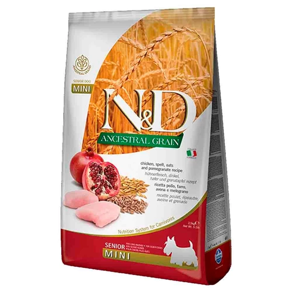 N&D Düşük Tahıllı Tavuk ve Narlı Küçük Irk Yaşlı Köpek Maması 2,5 Kg