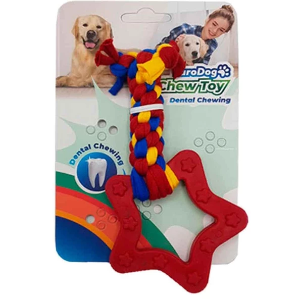Euro Dog Plus Yıldız Şekilli Köpek Diş Kaşıma İpi Kırmızı 14,5 Cm