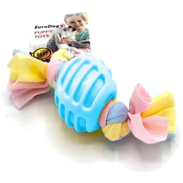 EuroDog Puppy Toys Diş İpli Kauçuk Top Yavru Köpek Oyuncağı Mavi 17 Cm