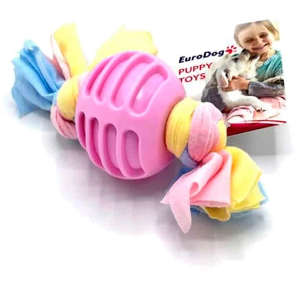 EuroDog Puppy Toys Diş İpli Kauçuk Top Yavru Köpek Oyuncağı Pembe 17 Cm