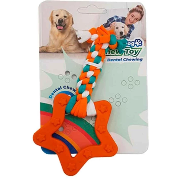 Euro Dog Plus Yıldız Şekilli Köpek Diş Kaşıma İpi Turuncu 14,5 Cm
