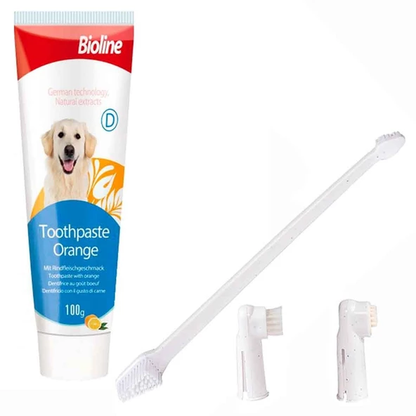 Bioline Köpek Diş Macunu Ve Diş Bakım Seti Portakal Aromalı 100 Gr